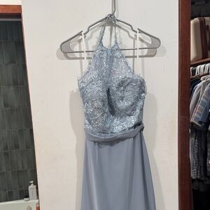 Chic Backless Lace Dress in Soft Blue from Birdey Grey